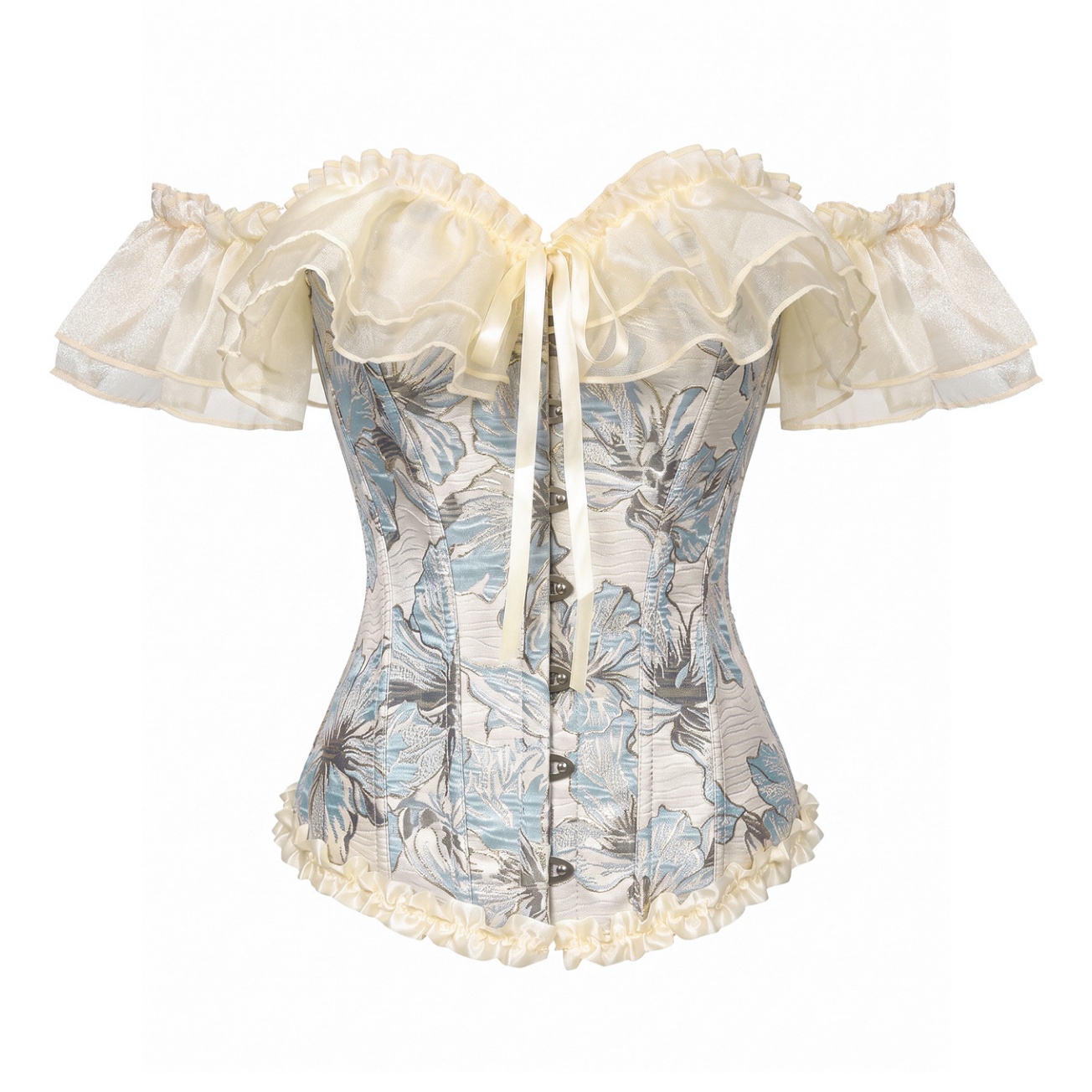 Women Off Shoulder French Corset Vintage Palace Ruffle Lace Fishbone Shapewear